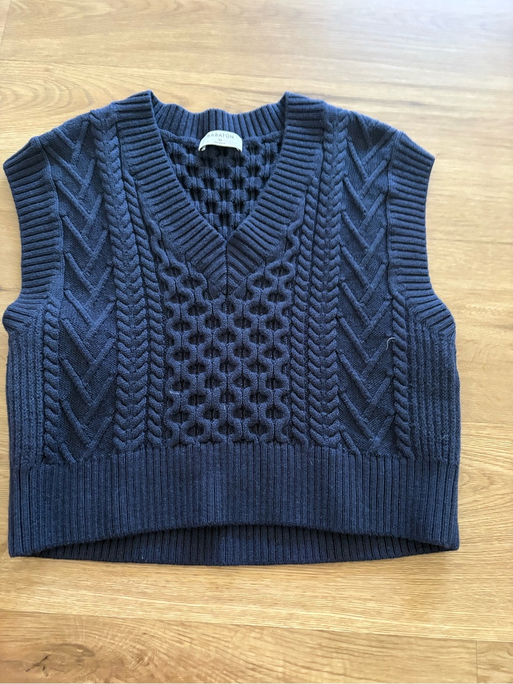 Babaton Navy Cable-Knit V-Neck Sweater Vest